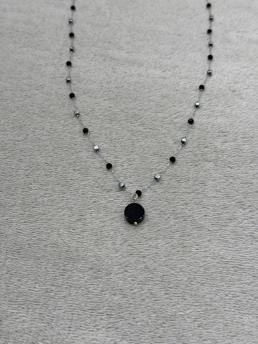 Original stainless steel necklace with silver onyx pendant