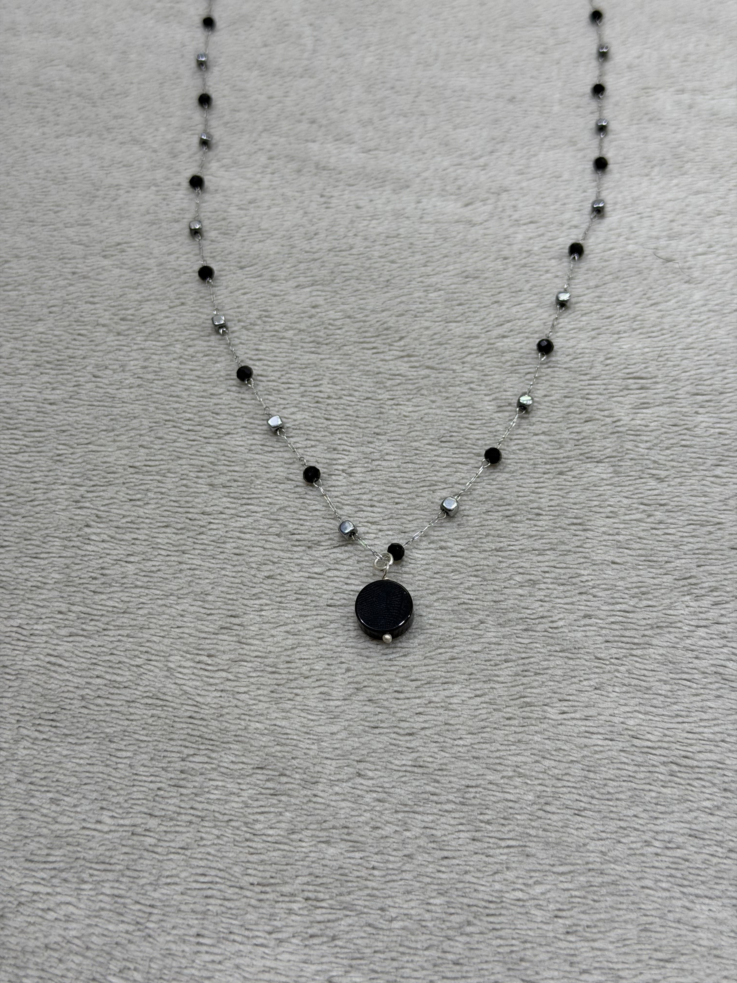 Original stainless steel necklace with silver onyx pendant