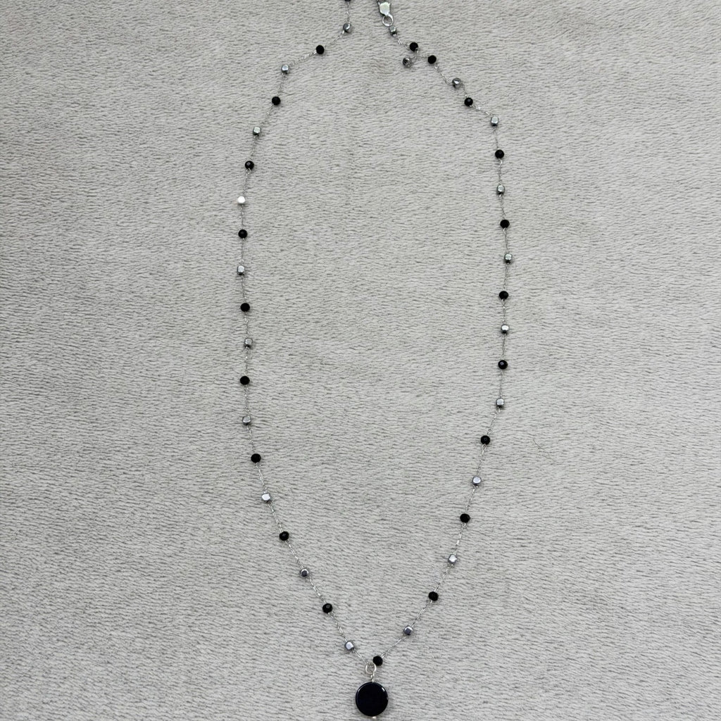 Original stainless steel necklace with silver onyx pendant