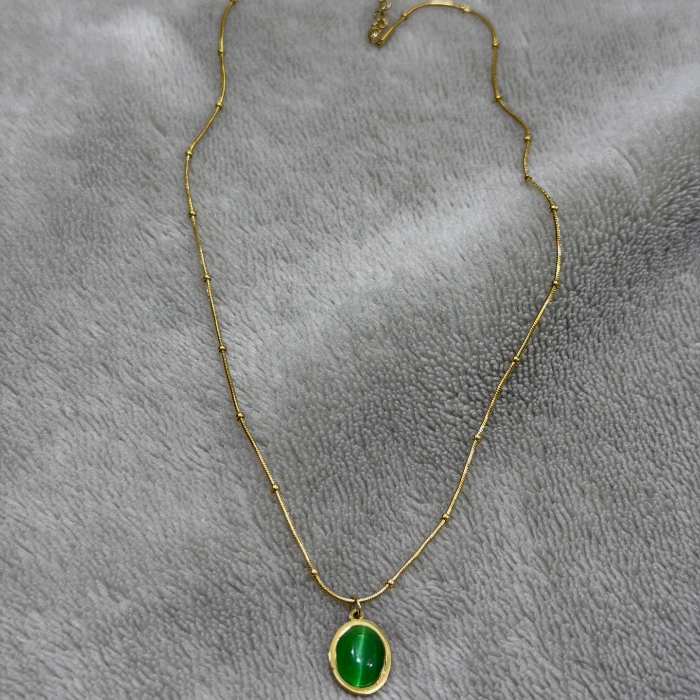 Original stainless steel necklace with original green stone
